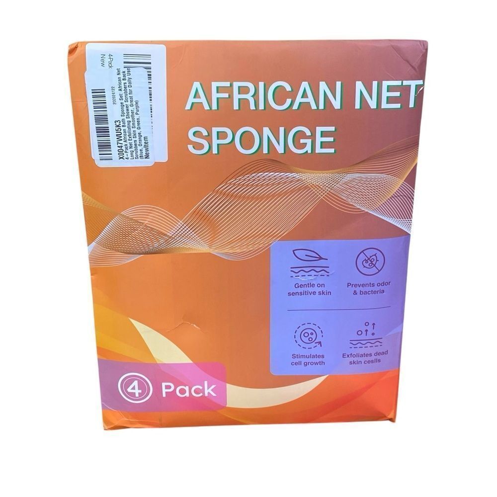 African Net Sponge 4 Pack Bath & Body Skin Scrubber Shower Beauty NWT